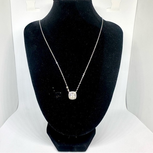 Moissanite Diamond Necklace 1 Carat Princess Cut Halo Floatings Necklace 925 18K - Picture 10 of 12